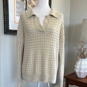 Joie Open Knit Cream Long Sleeve Sweater Medium